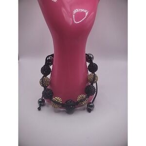 Vintage Bracelet Beaded Black Gold Sparkle Gray Women Adjustable Jewelry Costume